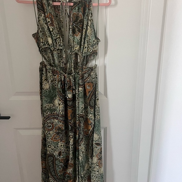 Zara Green Paisley Cutout Dress Size Large - Picture 7 of 13